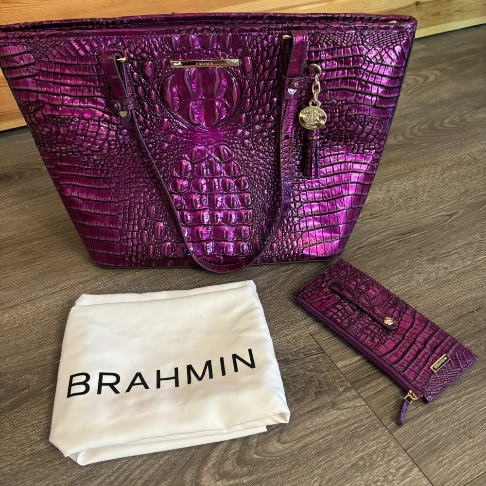 BRAHMIN - Purple Potion Asher Tote & Wallet BUNDLE